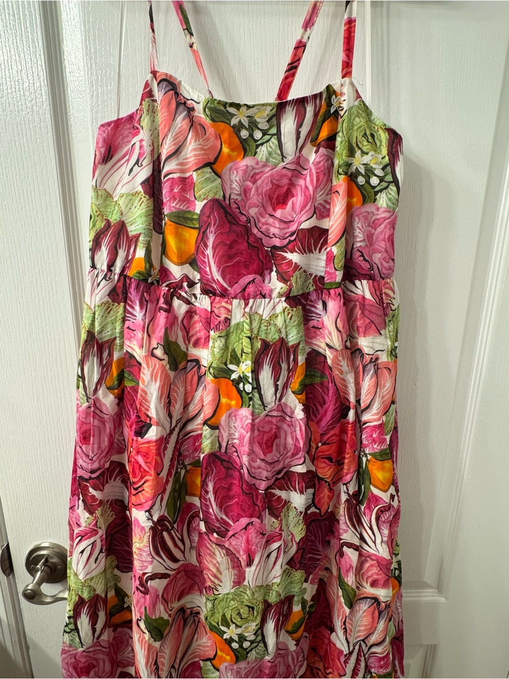 Rachel Antonoff Rebecca Midi Silk Cotton Dress - Radicchio & Citrus 🥬 🍊 🩷 - Picture 5 of 8